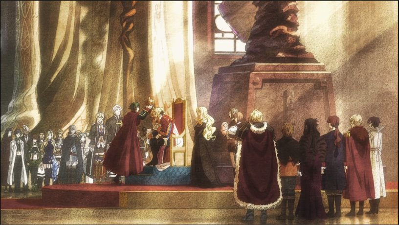 Coronation of the emperor in Record of Grancrest War, which clearly takes after Jacques-Louis David's The Coronation of Napoleon